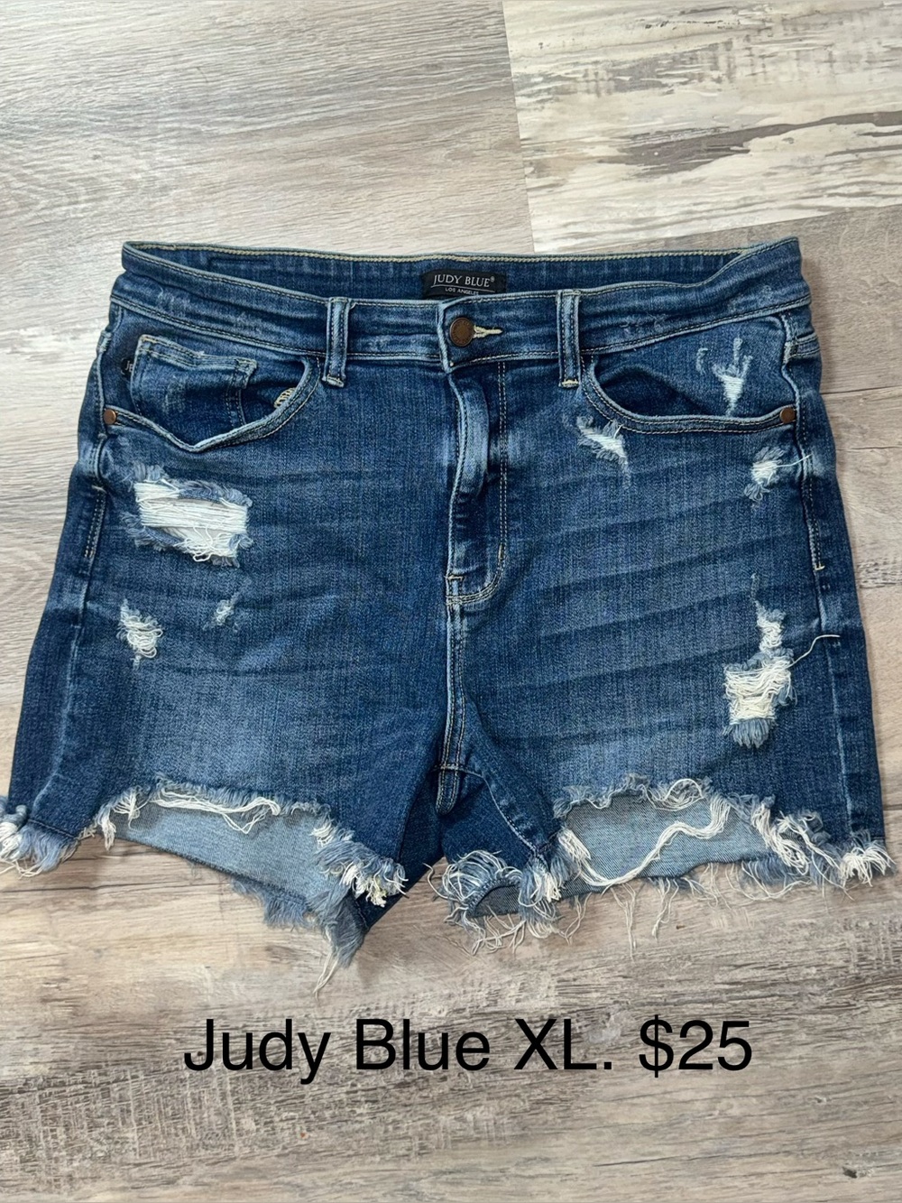 Judy Blue Distressed High-Rise Dark Blue Denim Shorts